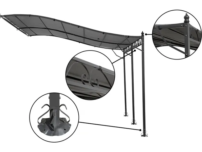 Pergola tonnelle adossée en métal - 3 x 4 m - Gris — miniature 2