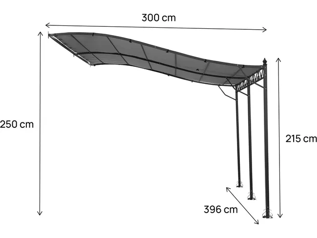 Pergola tonnelle adossée en métal - 3 x 4 m - Gris — miniature 3