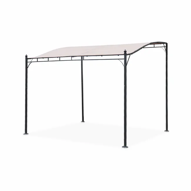 Pergola adossée 3x2.5m - Brestum - Toile beige - Pergola murale BRESTUM 3X2,5M — vue 1