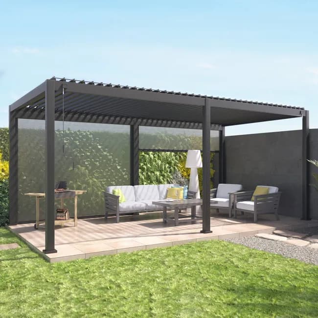 Pergola Bioclimatique gris anthracite 300x600cm. aluminium à lames orientables + 2 stores 3m TRIOMPHE 6X3M + 2 STORES 3M — vue 1
