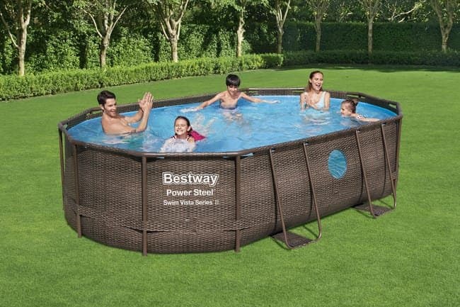 Piscine BESTWAY hors sol ovale Power Steel Swim Vista rotin 488 x 305 x 107cm — vue 2