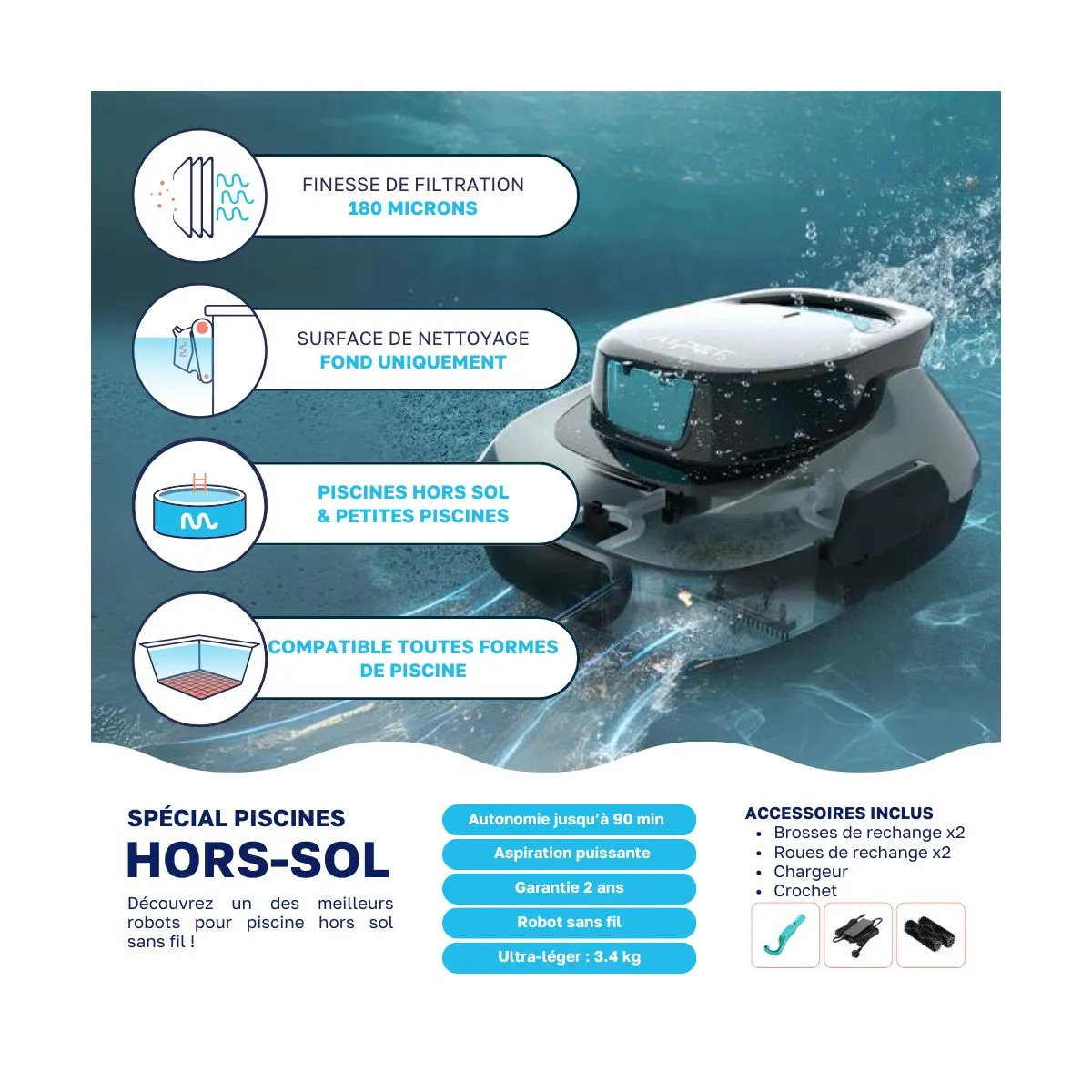 Aiper Robot piscine sans fil Aiper Scuba SE – Prix Destockage — vue 3