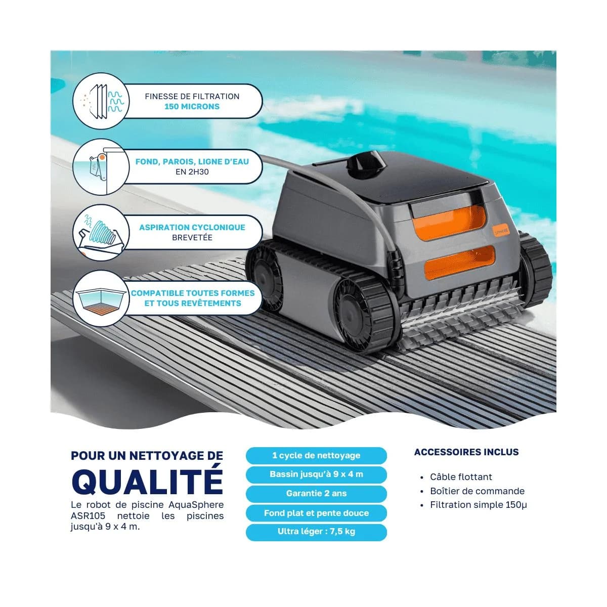 Zodiac Robot piscine AquaSphere ASR 105 – Prix Destockage — vue 2