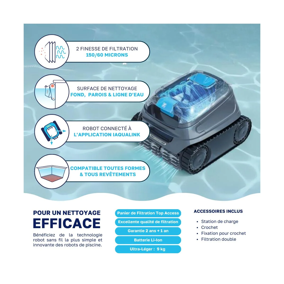 Zodiac Robot Piscine Sans Fil Zodiac CNX Li 52 IQ Freedom – Prix Destockage — vue 3